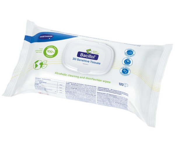 Desinfektionstücher Bacillol® 30 Sensitive Green Tissues, Flowpack, 120 Tücher