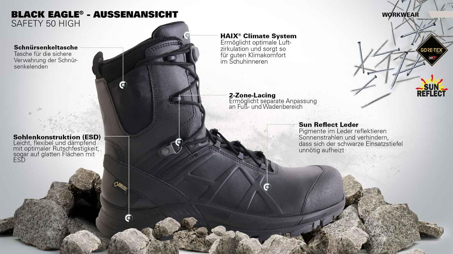 HAIX BLACK EAGLE Safety 50 high, Größe UK 10.0 / EU 45